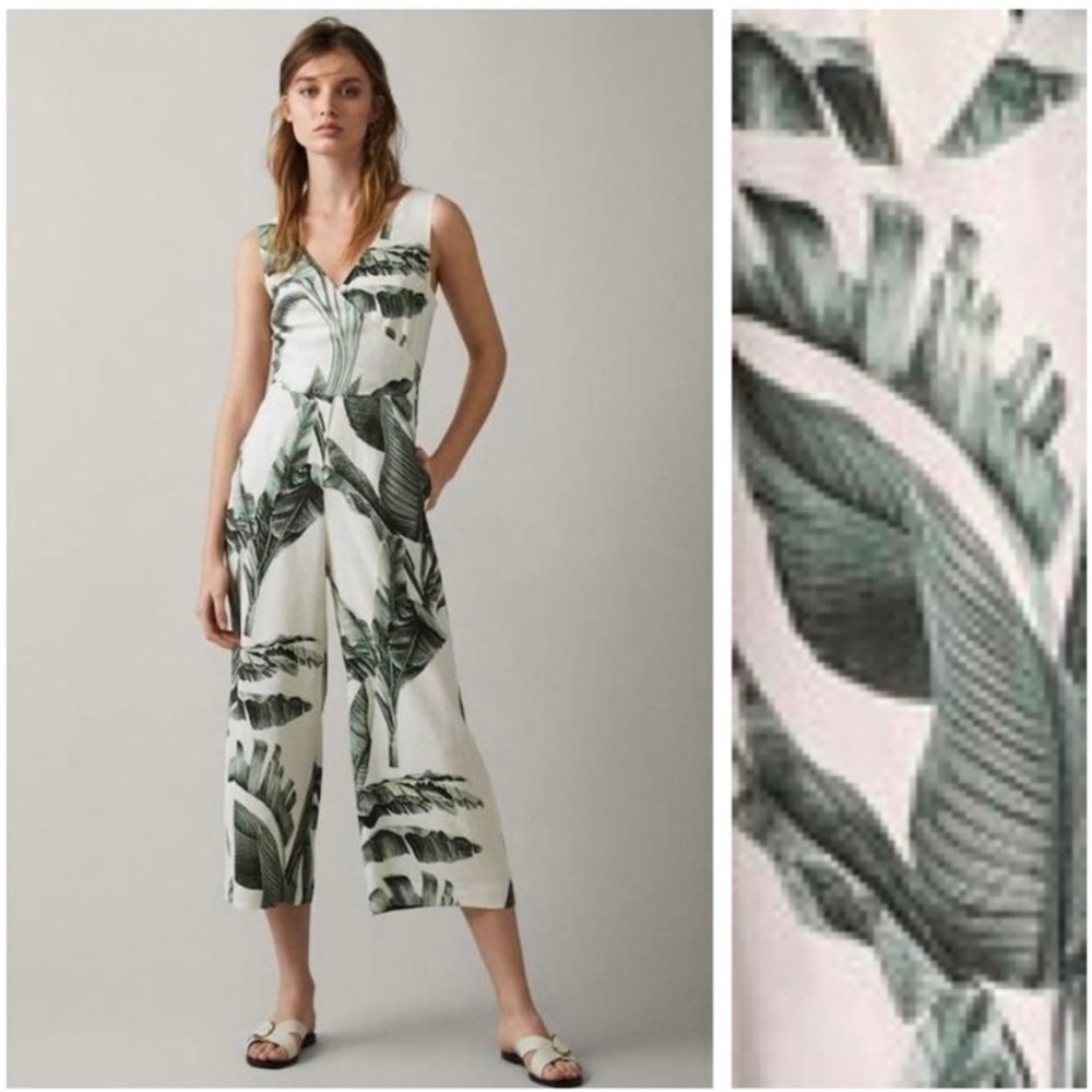 NWT. Massimo Dutti Palm Leaf Print Jumpsuit Size 4
